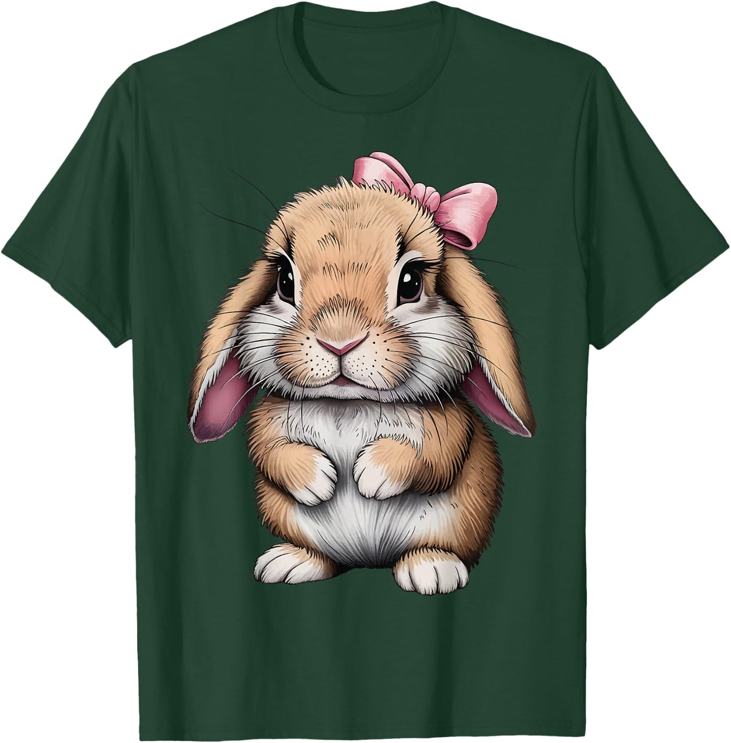 Cute Bunny Pink Bow Women Girls Easter Mini Holland Lop T-Shirt - T-Shirt | Forest