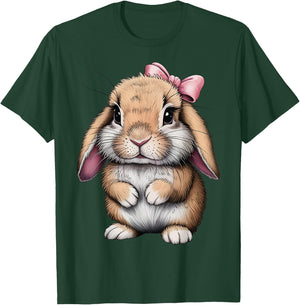 Cute Bunny Pink Bow Women Girls Easter Mini Holland Lop T-Shirt - T-Shirt | Forest