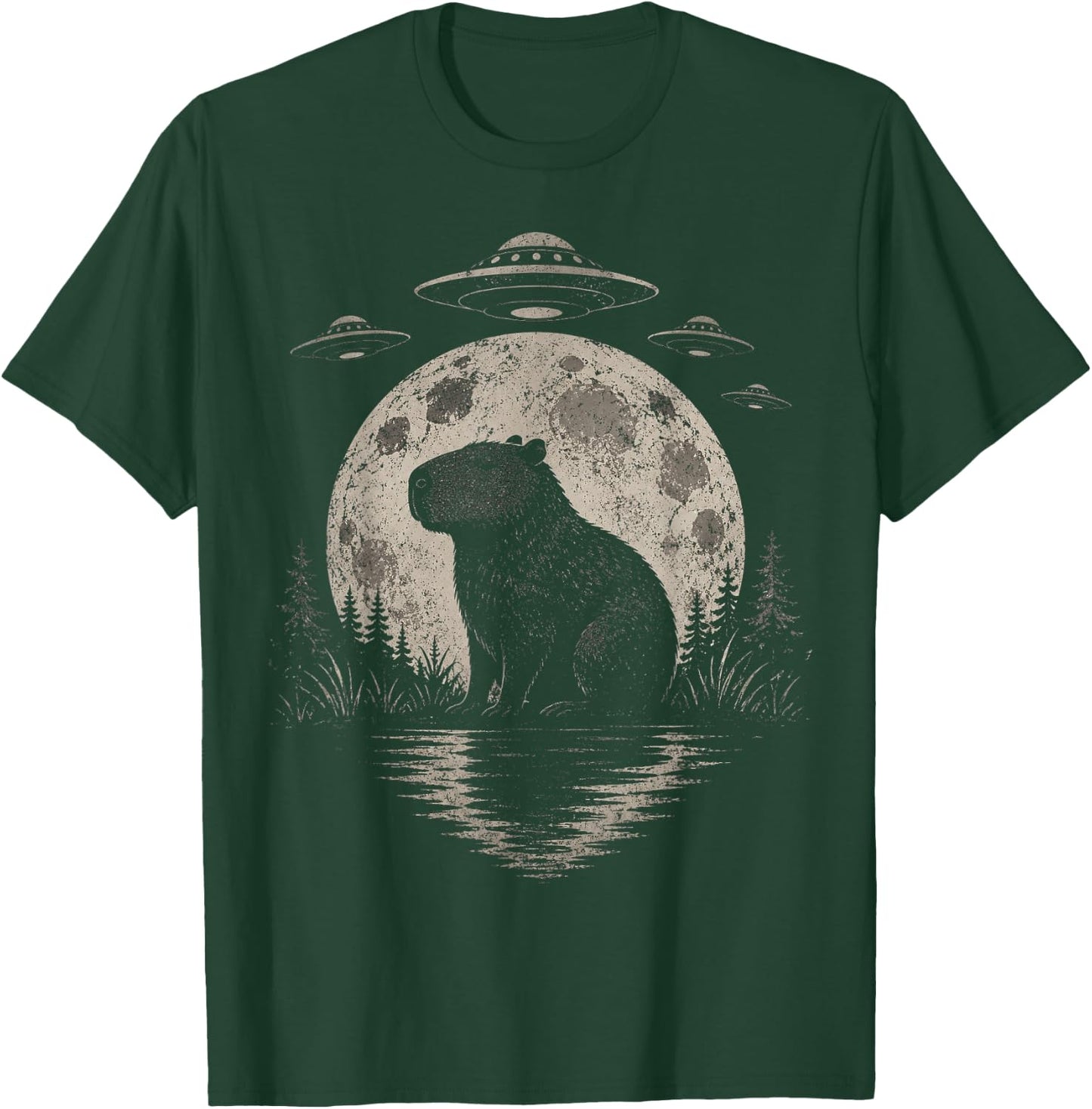 Funny Capybara Moon Alien UFO Evidence Photo Vintage T-Shirt - T-Shirt | Forest