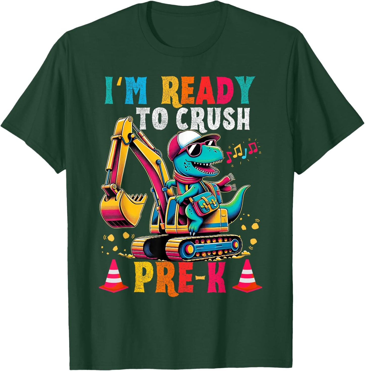 First day back to School Pre-k Kids Excavator Dinosaur boys T-Shirt - T-Shirt | Forest