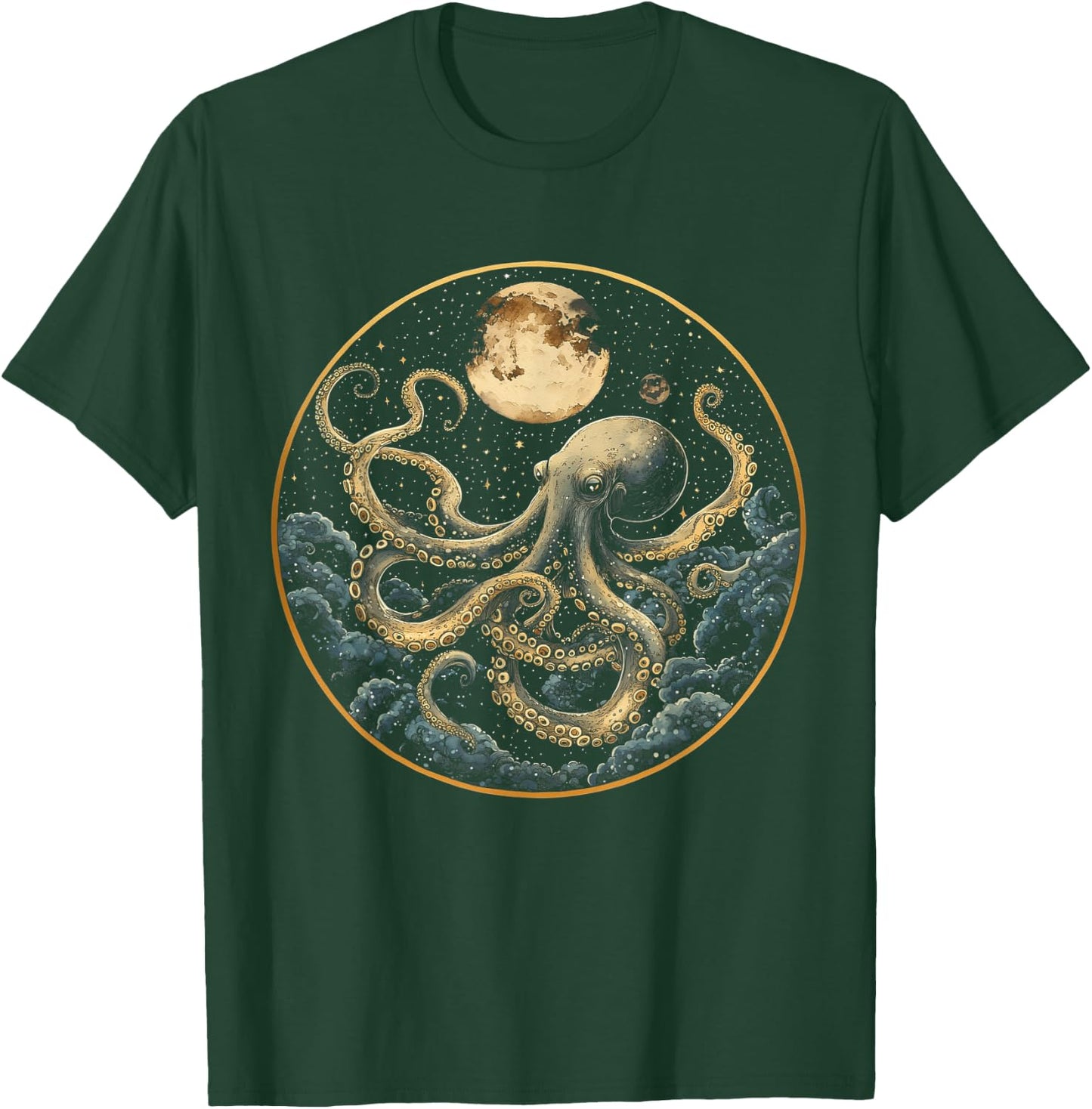 Octopus Celestial Moon Dark Academia Moody Maximalist Ocean T-Shirt - T-Shirt | Forest