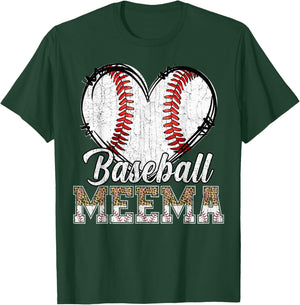 Softball Baseball Meema Heart Leopard Print Mother's Day T-Shirt - T-Shirt | Forest