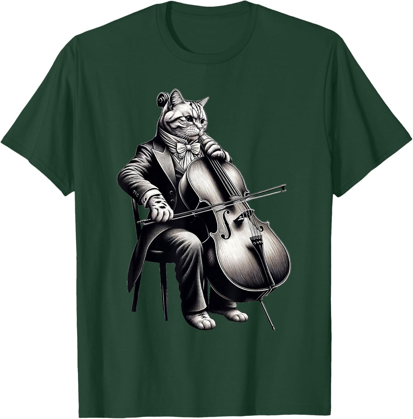 Cute Cat Playing Cello Musician Music T-Shirt - T-Shirt | Forest