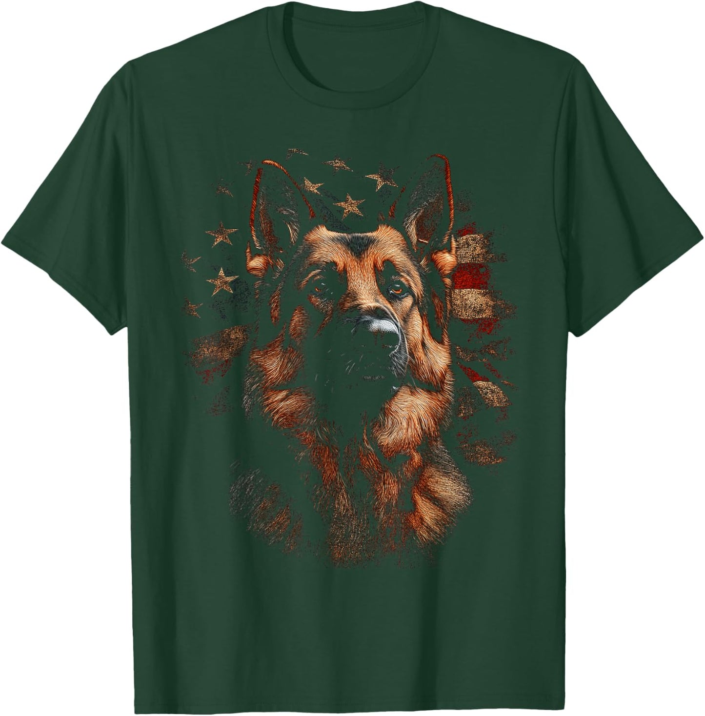German Shepherd USA Flag Patriotic Dog Art T-Shirt - T-Shirt | Forest