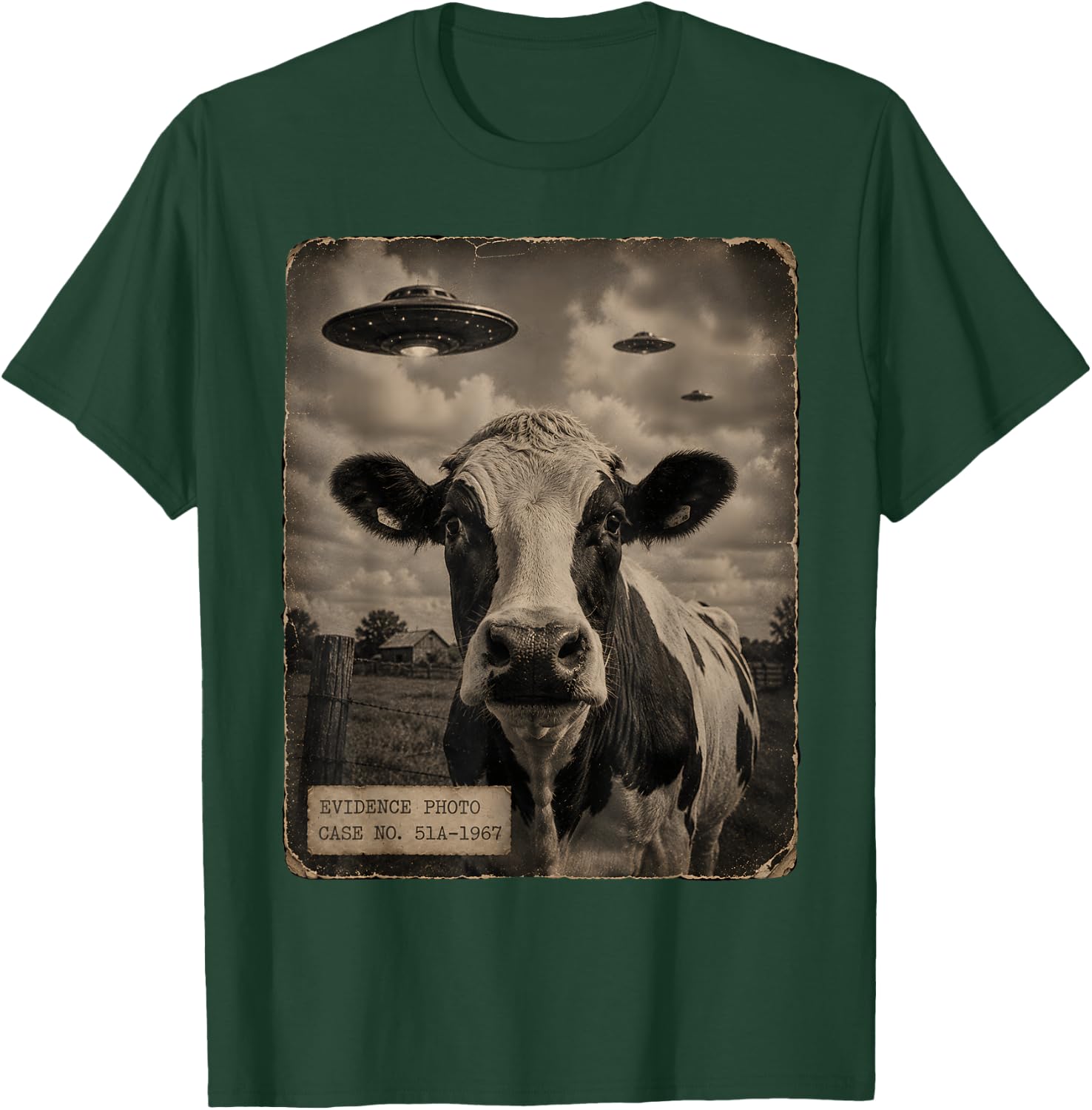 Funny Cow UFO Evidence Photo Vintage Alien T-Shirt - T-Shirt | Forest