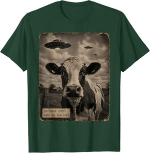 Funny Cow UFO Evidence Photo Vintage Alien T-Shirt - T-Shirt | Forest