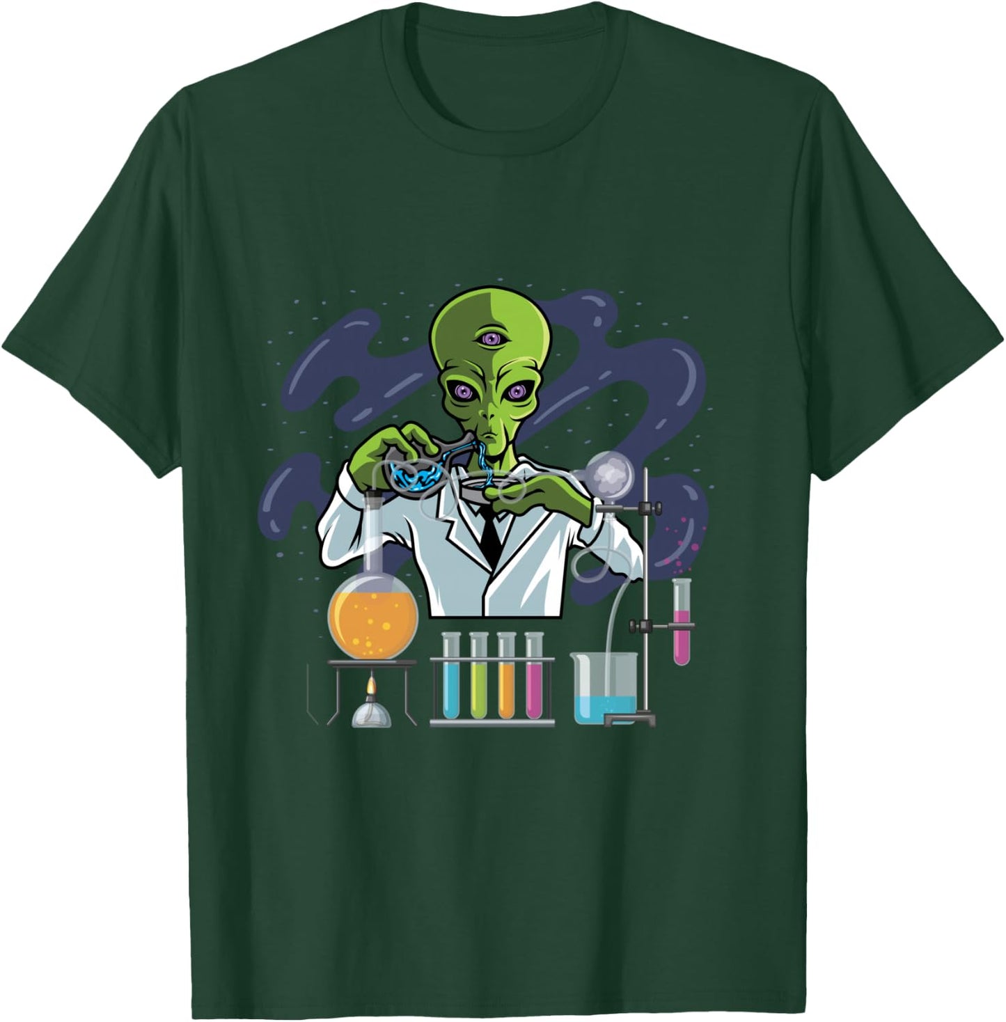 Psychedelic Alien Lab Technician T-Shirt - T-Shirt | Forest
