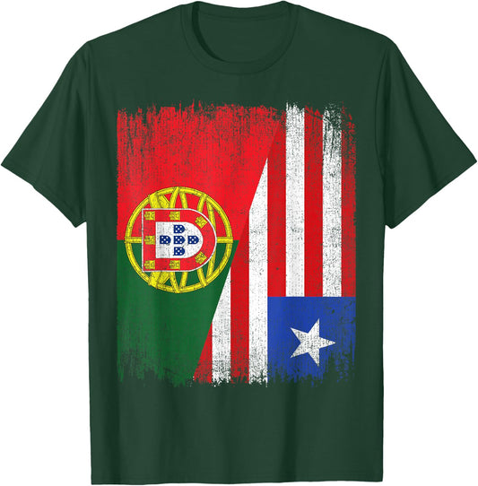 Half Portugal Liberia Split Flag Portuguese Pride Roots T-Shirt - T-Shirt | Forest