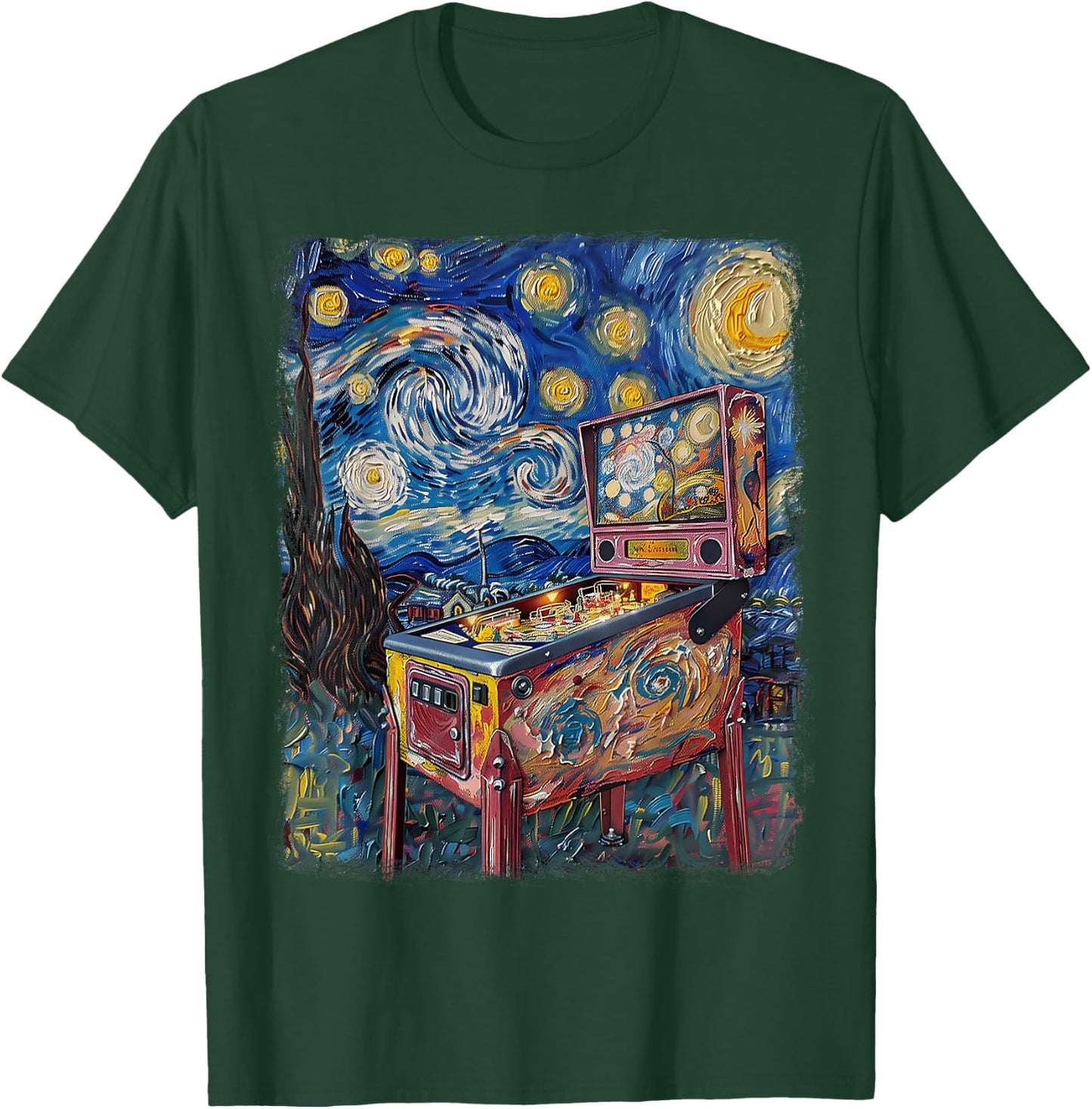 Pinball Arcade Game Machine Starry Night Painting T-Shirt - T-Shirt | Forest