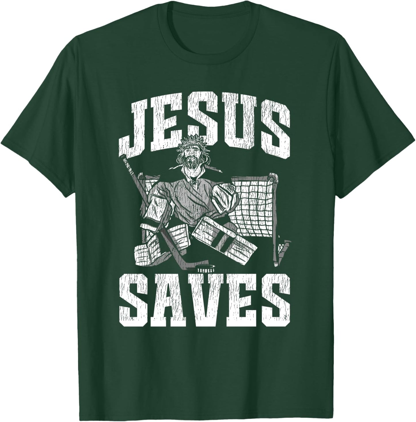 Ice Hockey Goalie Vintage Goalkeeper Jesus Jesus Saves T-Shirt - T-Shirt | Forest