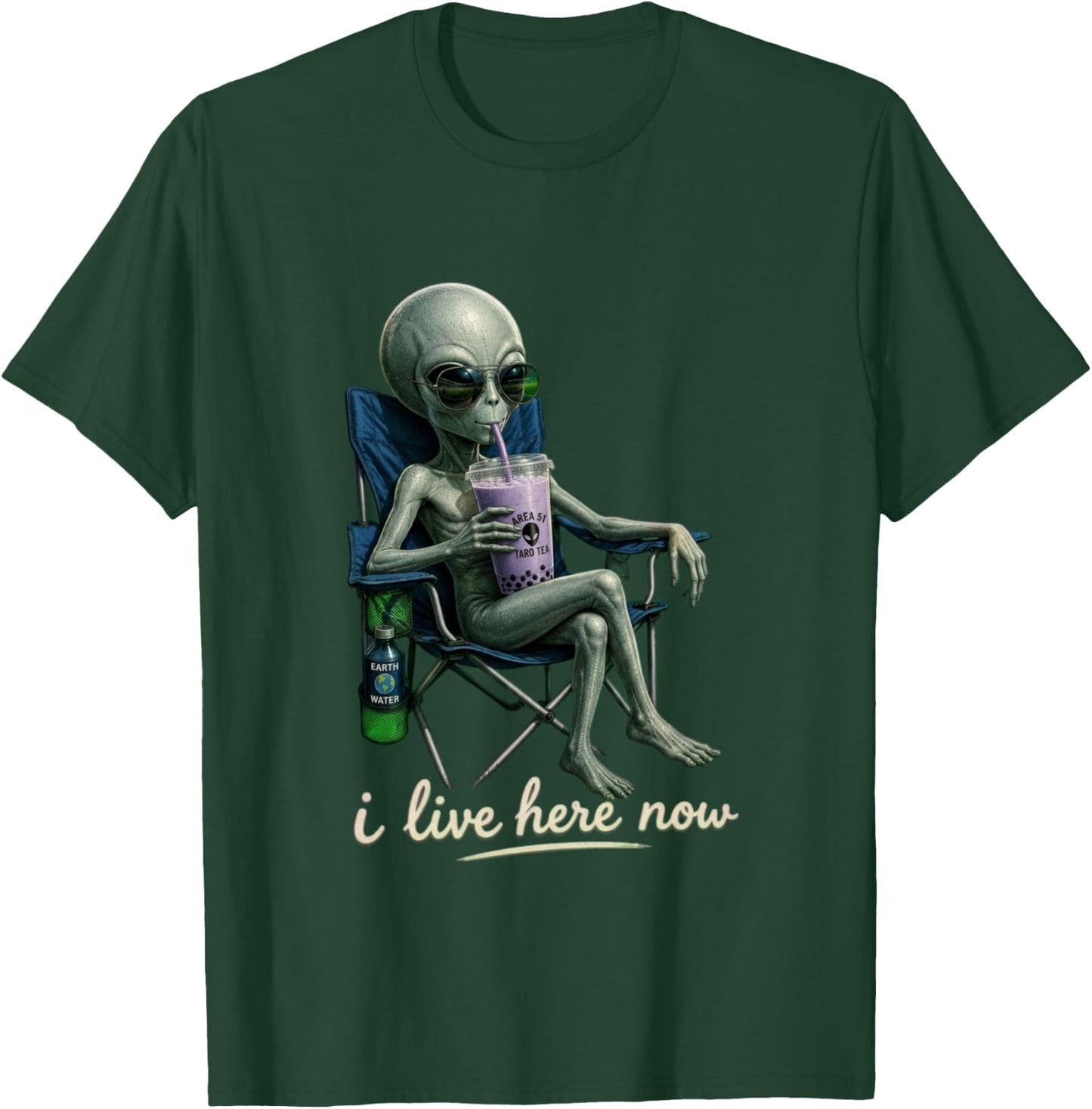 Design Amusant avec Inscription « I Live Here » - Motif Extraterrestre - Violet Manche Longue T-Shirt - T-Shirt | Forest