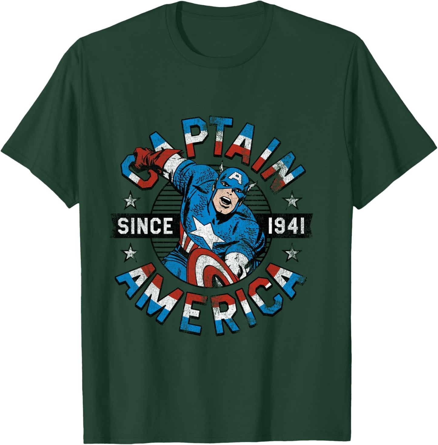 Marvel Avengers Vintage Captain America Comic Hero Since 41 T-Shirt - T-Shirt | Forest