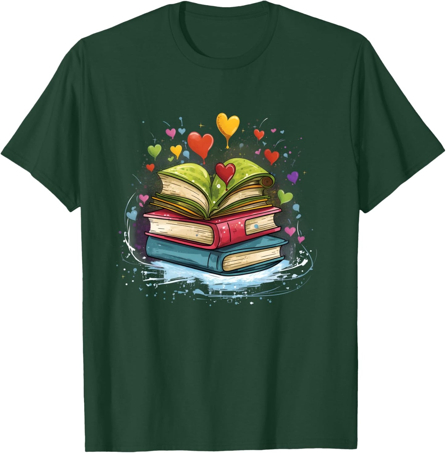 Bunte Bücher Damen Liebe Bücher Aquarell Booklover Langarmshirt T-Shirt - T-Shirt | Forest