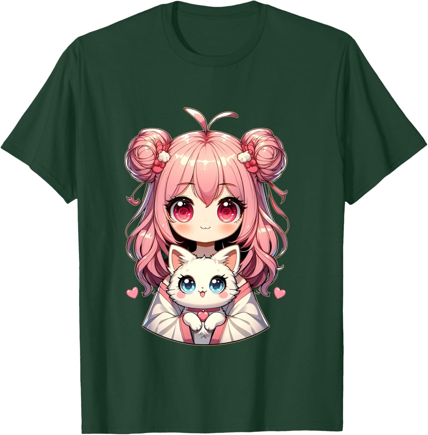 Anime cute cat lovers kawaii manga otaku anime girl pink T-Shirt - T-Shirt | Forest