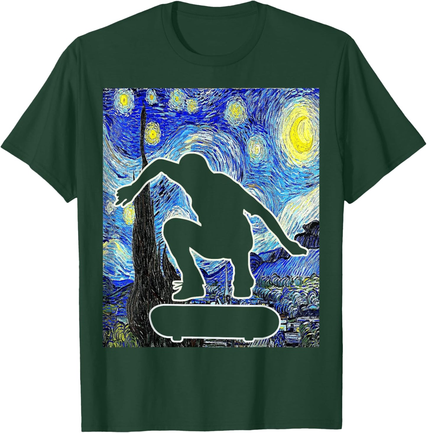 Skateboarding Starry Night Skateboard Van Gogh T-Shirt - T-Shirt | Forest