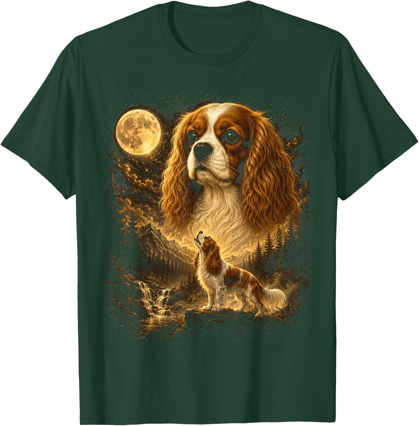 Cavalier King Charles Spaniel Howling to The Moon T-Shirt - T-Shirt | Forest