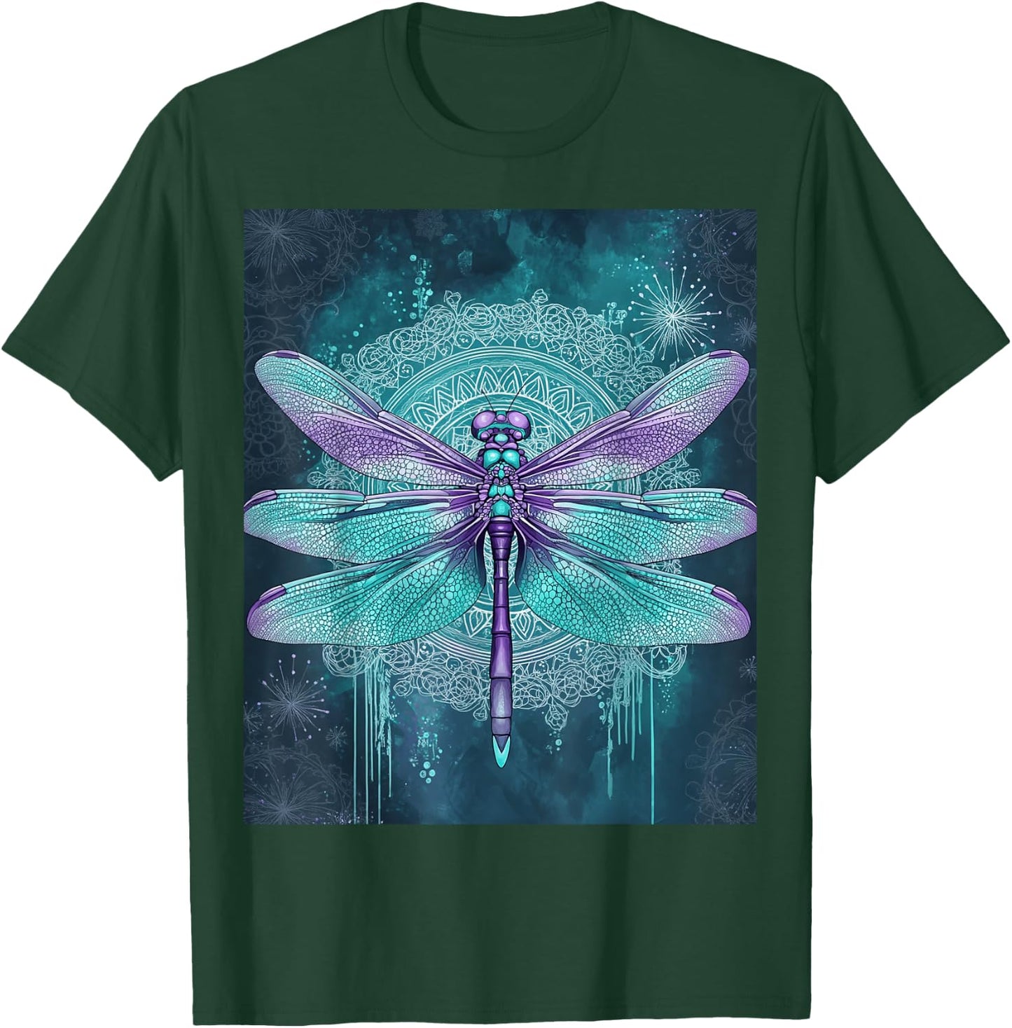 Turquoise Purple Dragonfly Watercolor Art T-Shirt - T-Shirt | Forest