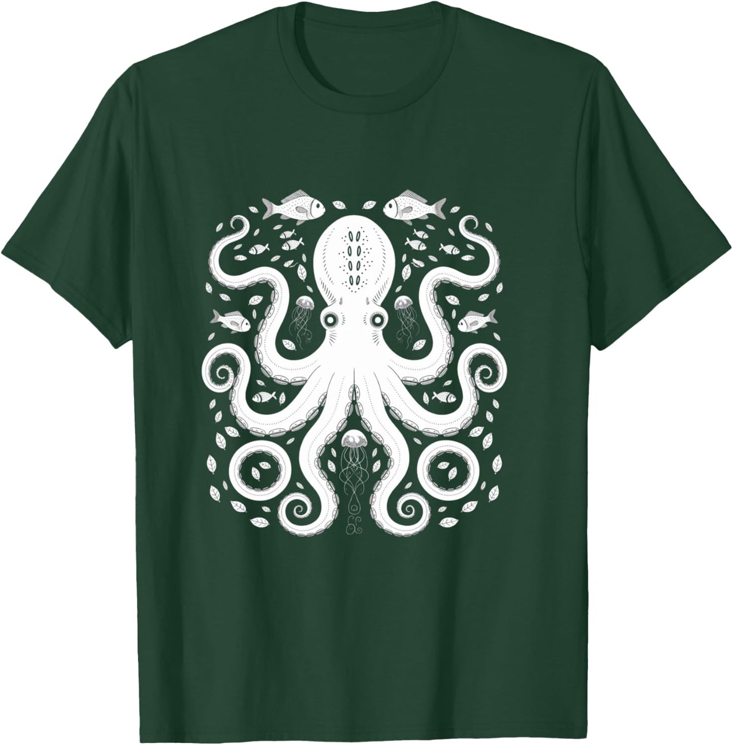 Vintage Octopus Retro Graphic Octopuses Women Men Fisherman T-Shirt - T-Shirt | Forest