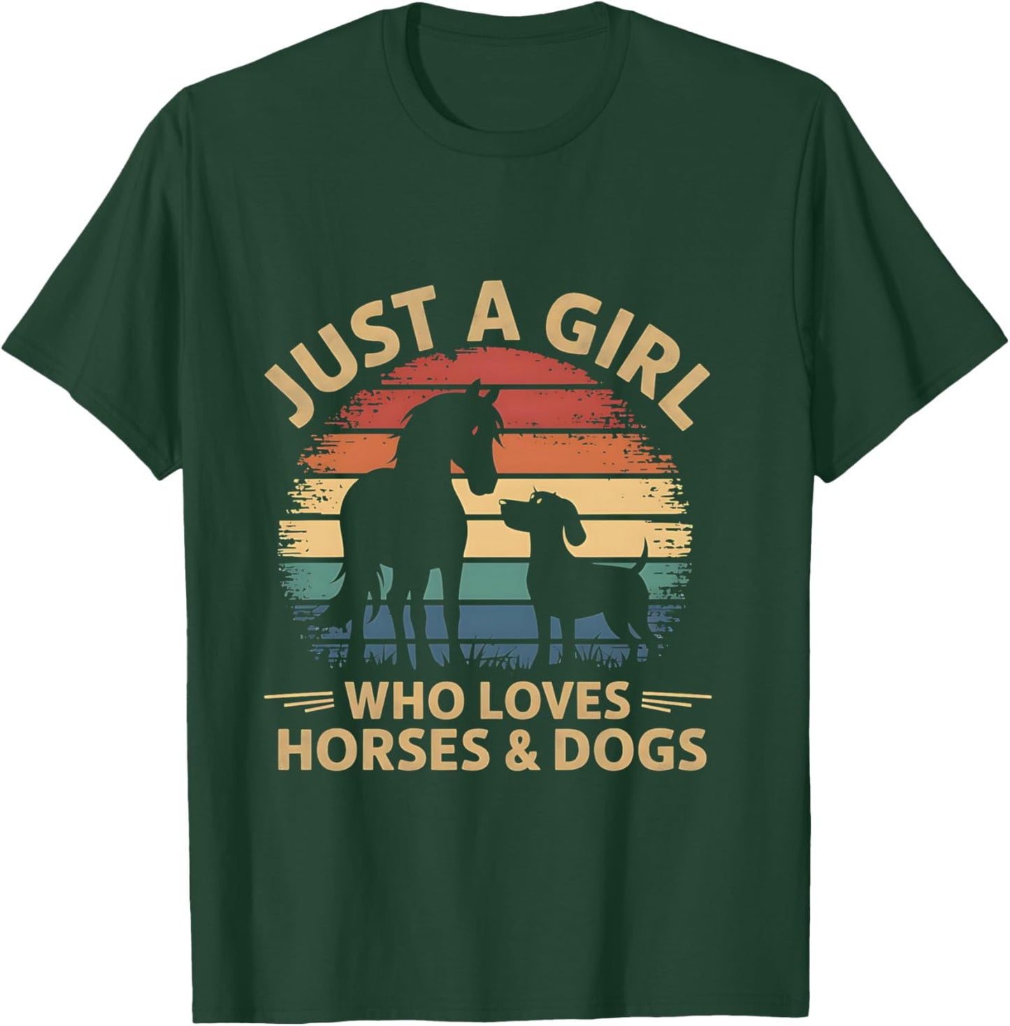 Just a Girl Who Loves Horses and Dogs Coucher de Soleil rétro Manche Longue T-Shirt - T-Shirt | Forest