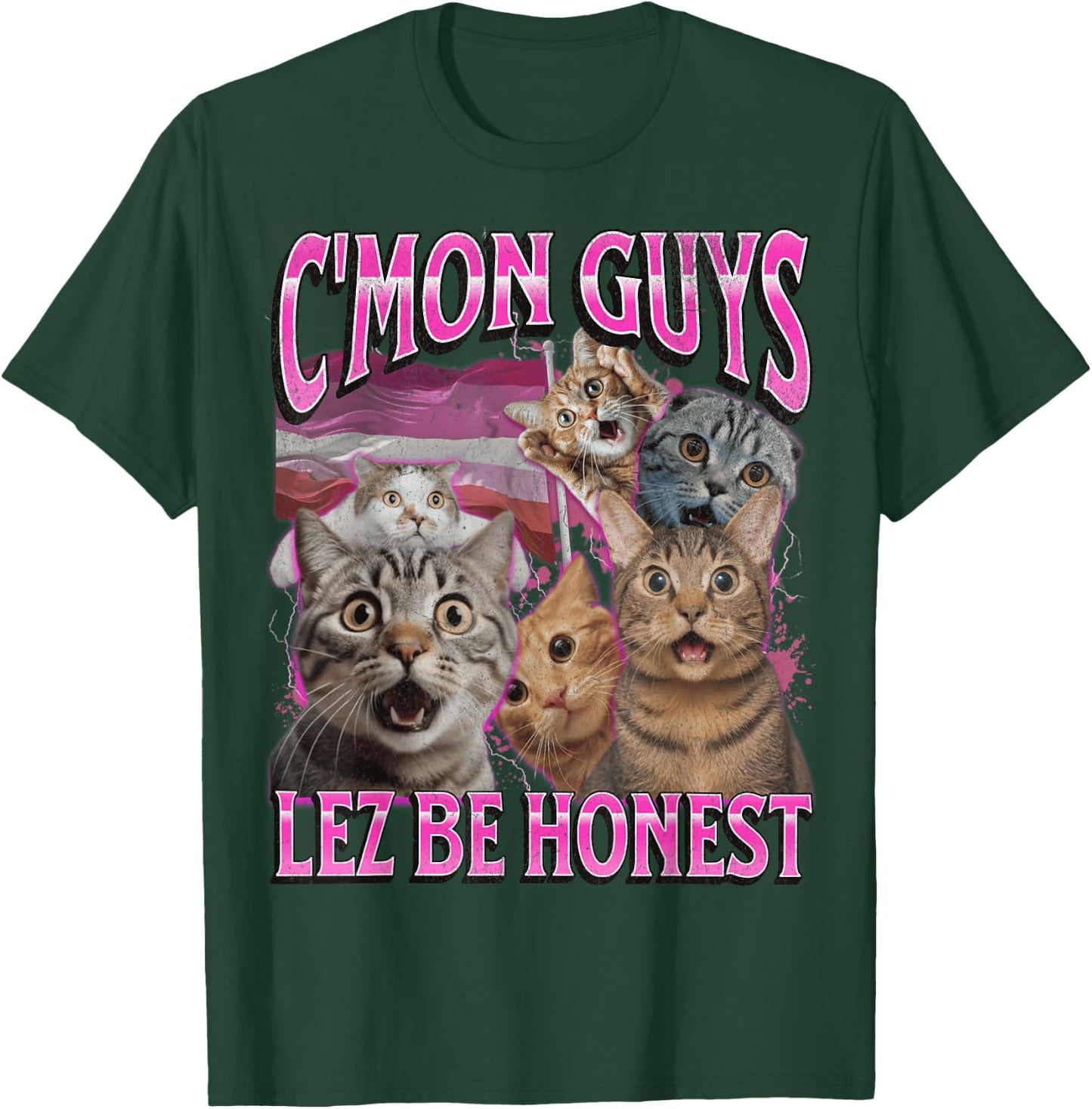 Lez Be Honest Funny Lesbian Cat Gay Pride LGBTQ Pun Bootleg T-Shirt - T-Shirt | Forest
