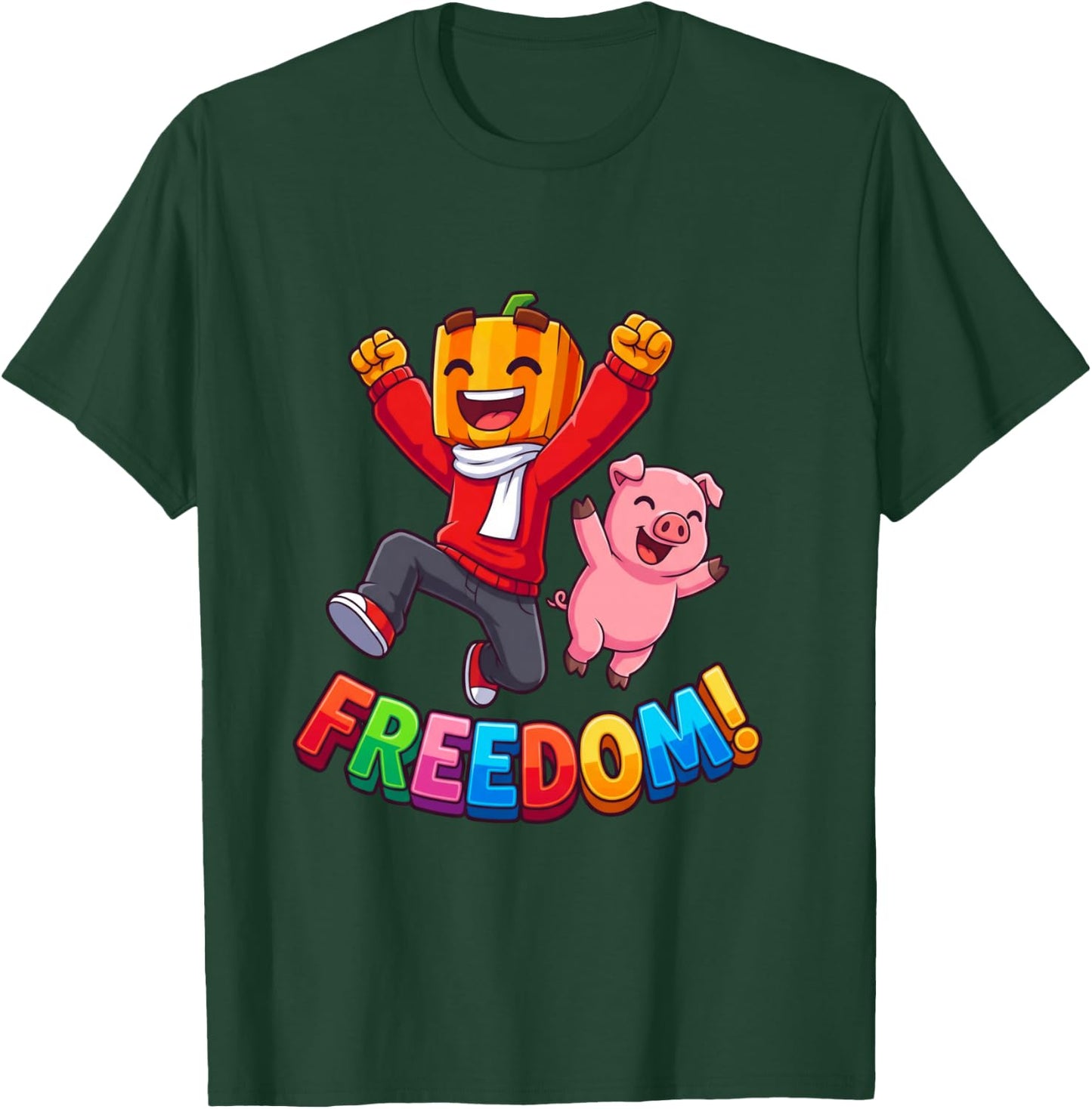 Freedom Kürbis Junge Rosa Schwein Kawaii Cartoon Langarmshirt T-Shirt - T-Shirt | Forest