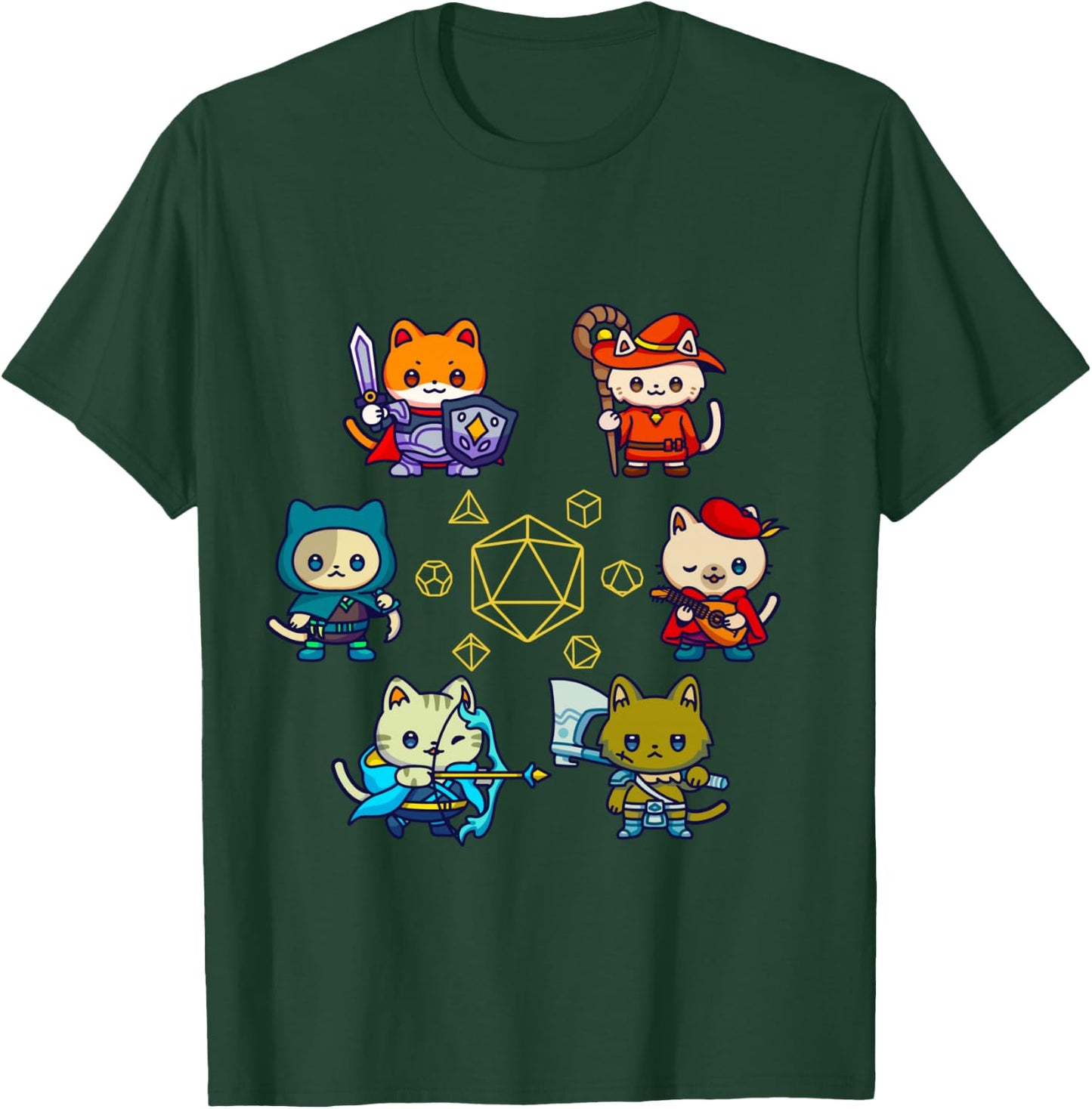 RPG Gamer Cats D20 Dice Nerdy Geek Cat Men, Women, Child , Black, S T-Shirt - T-Shirt | Forest