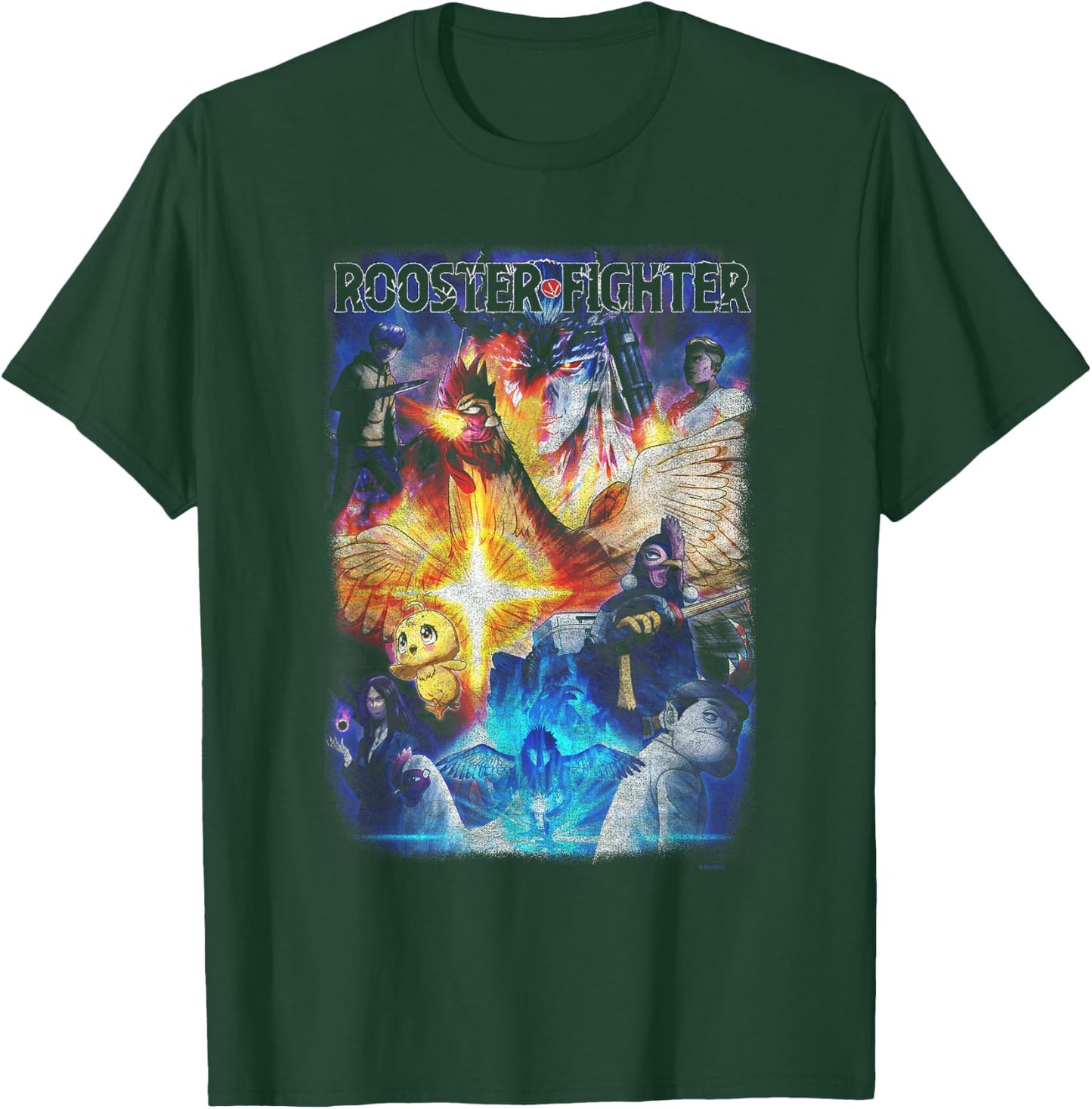 Rooster Fighter Colorful Poster Art Collage Anime T-Shirt - T-Shirt | Forest