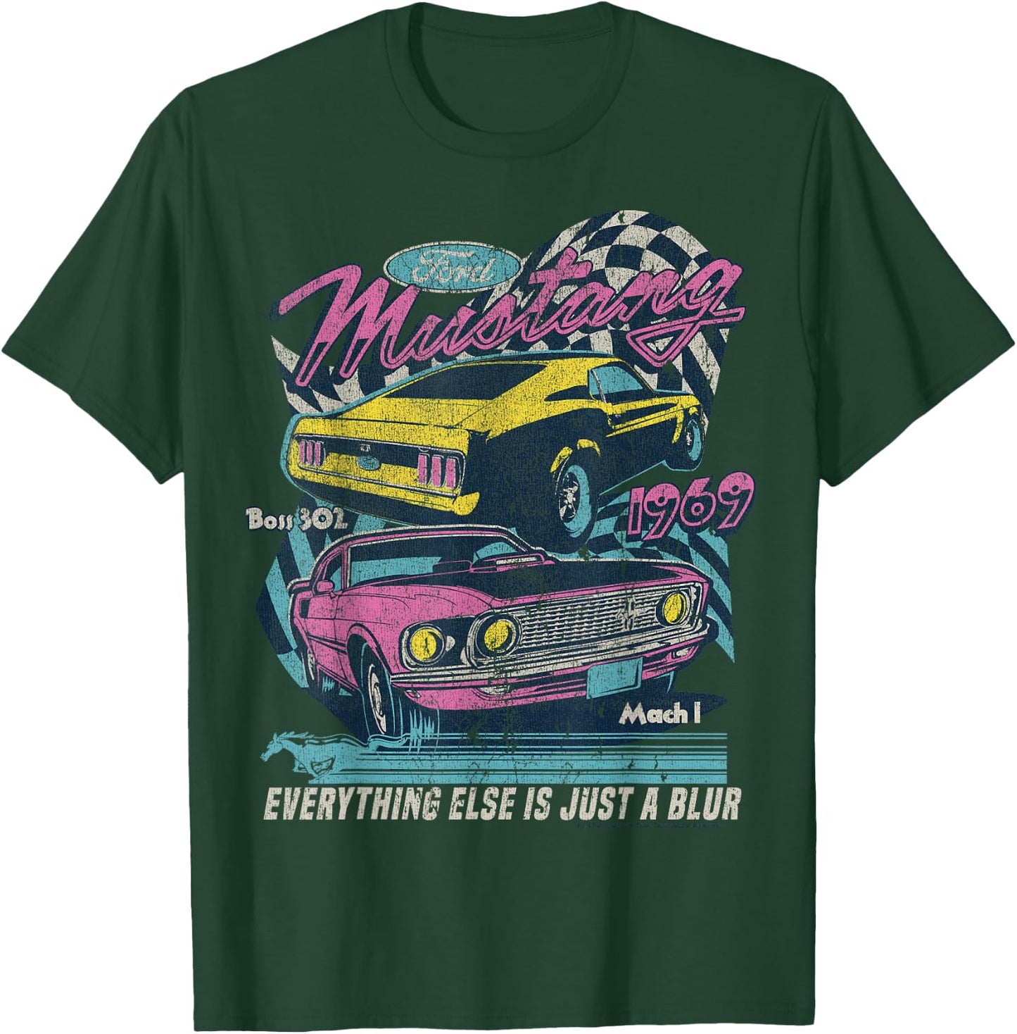 Ford Vintage Mustang Mach 1 1969 Boss 302 Just A Blur , black T-Shirt - T-Shirt | Forest