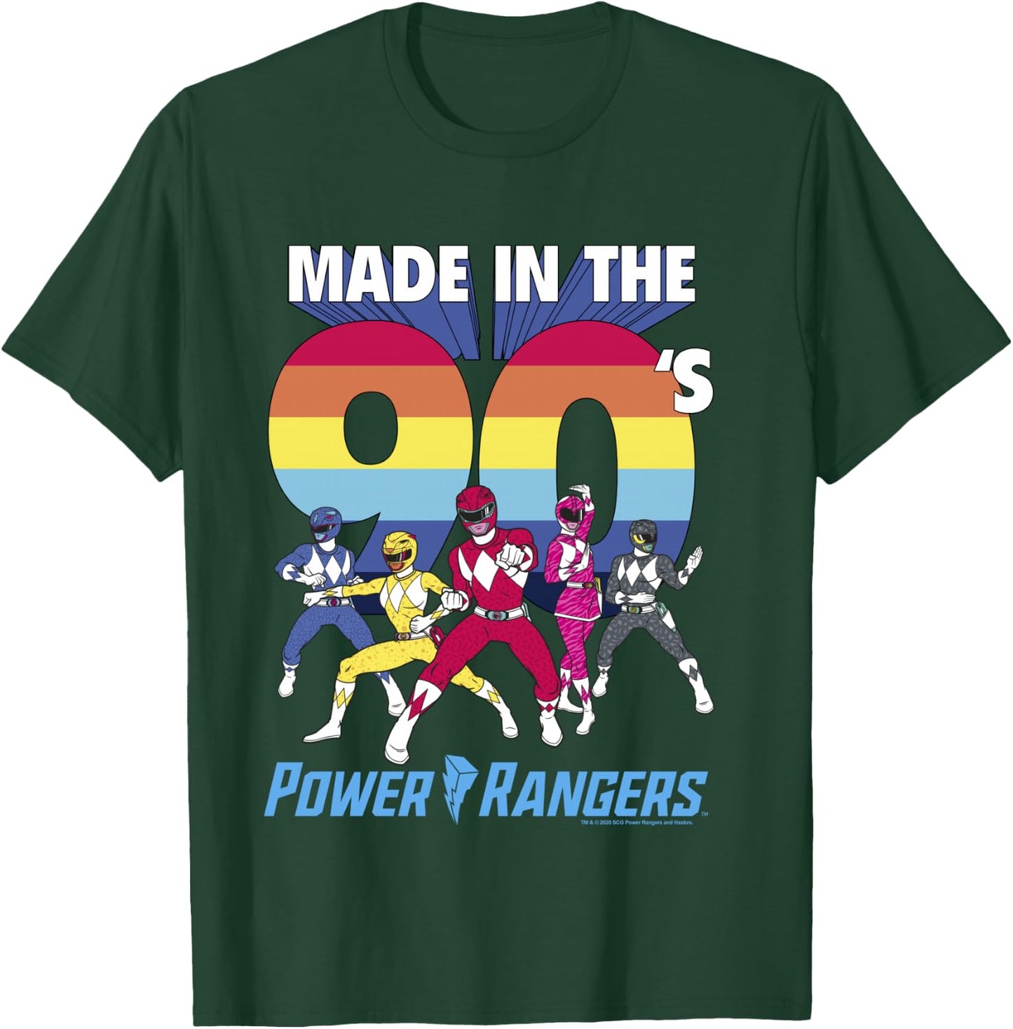 Power Rangers Made In The 90's Retro Rainbow Stripe Logo T-Shirt - T-Shirt | Forest