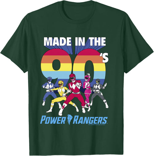 Power Rangers Made In The 90's Retro Rainbow Stripe Logo