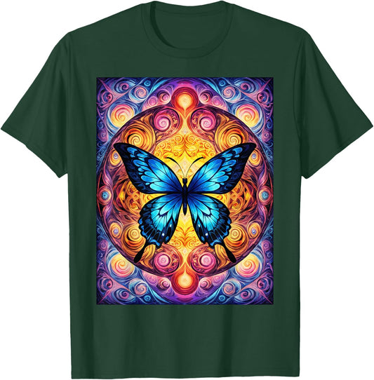 Blue Psychedelic Butterfly T-Shirt - T-Shirt | Forest