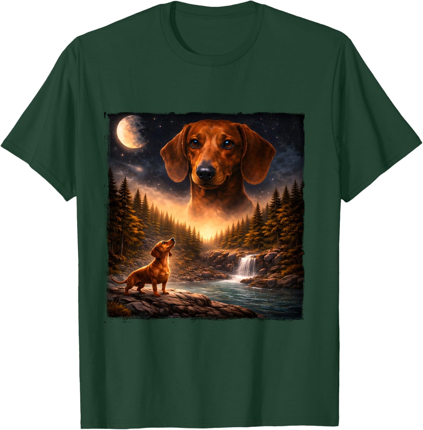 Vintage Dachshund Howling to The Moon 90s Retro Animals T-Shirt - T-Shirt | Forest