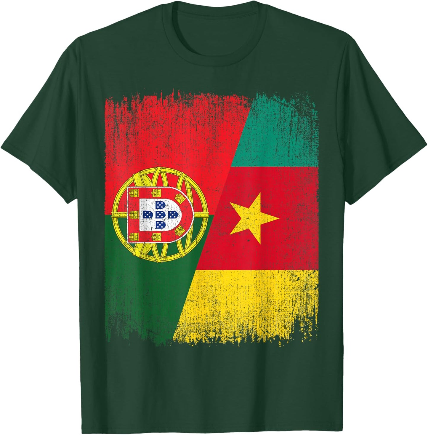 Half Portugal Cameroon Split Flag Portuguese Pride Roots T-Shirt - T-Shirt | Forest