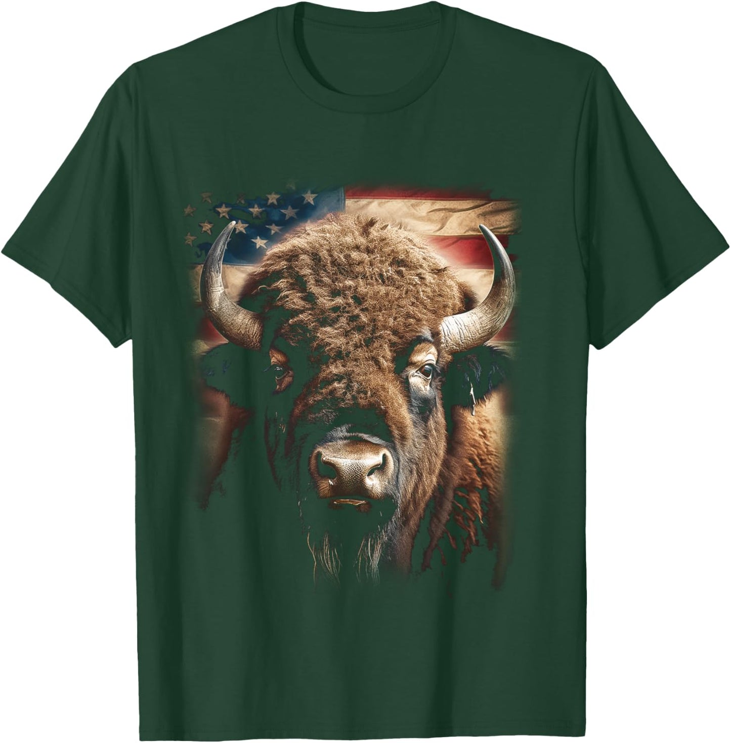 Western Buffalo American Bison USA Buffalo American flag T-Shirt - T-Shirt | Forest