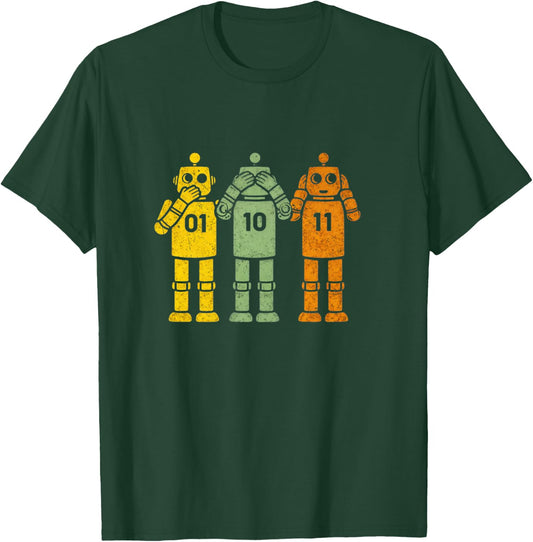 Funny 01 10 11 Binary Men Women Robot Geek 01 10 11 Robot T-Shirt - T-Shirt | Forest