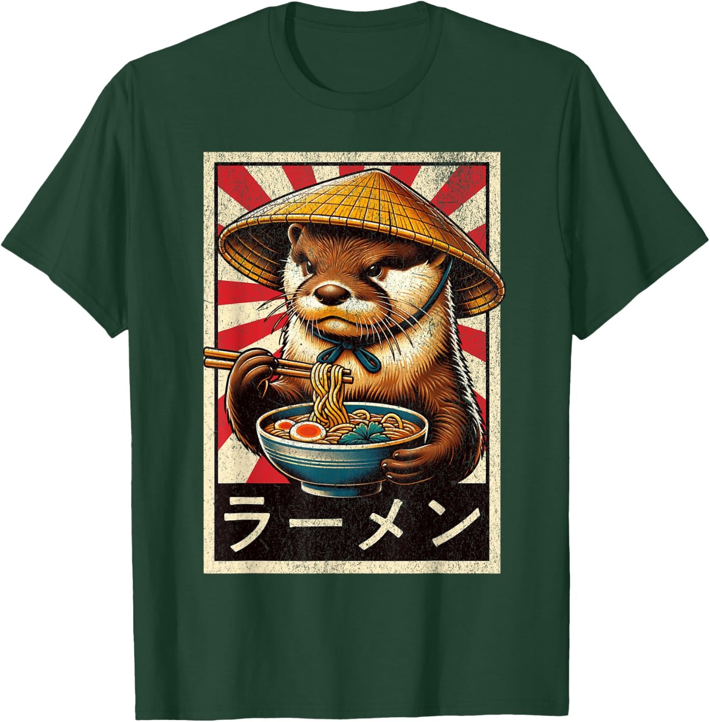 Vintage Otter Eating Ramen. Funny Anime Otter Ramen Lover T-Shirt - T-Shirt | Forest