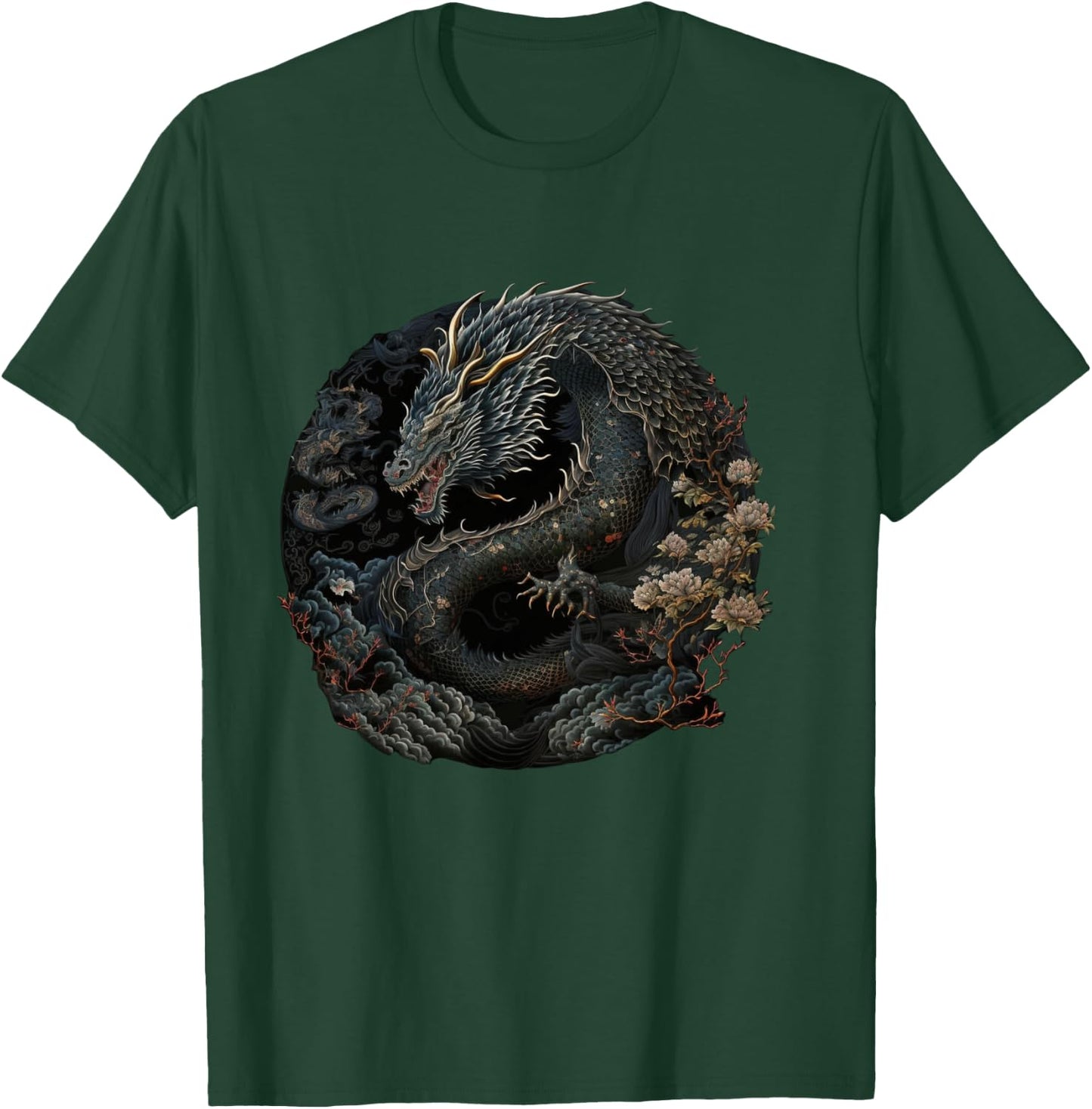 Japanese Art Dragon Japan Chinese Asian Graphic Print T-Shirt - T-Shirt | Forest