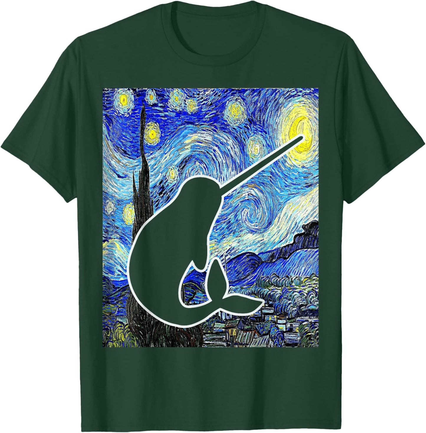 Narwhal Starry Night Narwhal Van Gogh Painting Cetology T-Shirt - T-Shirt | Forest