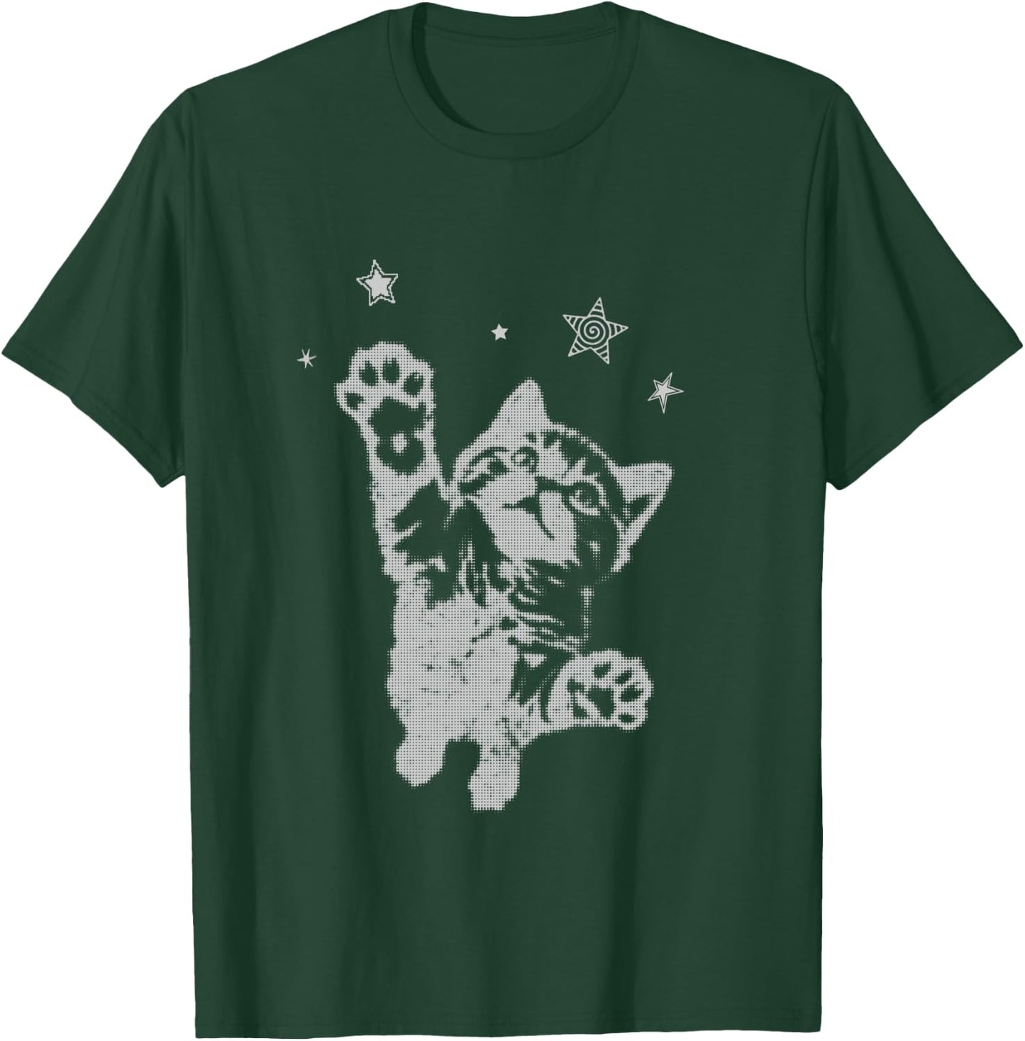 Y2K Cat Jumping Stars Silly 90s 2000s Grunge Vintage Graphic T-Shirt - T-Shirt | Forest