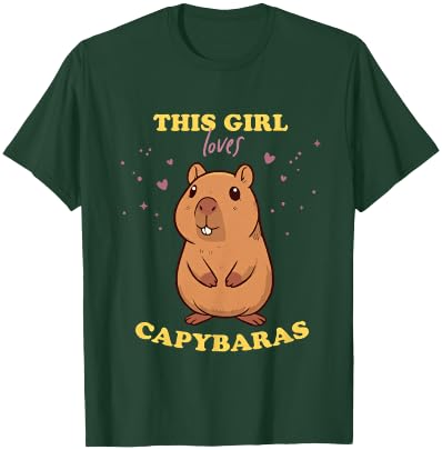 Adorable Capybara Girl Rodent & Guinea Pig Fan , Blue, Female X-Small T-Shirt - T-Shirt | Forest