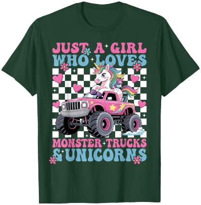Just a Girl Who Loves Monster Trucks and Unicorns Girls T-Shirt - T-Shirt | Forest