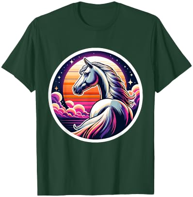 Unicorn Horse Retro Moon Sunset Unicorn Horseback Riding T-Shirt - T-Shirt | Forest