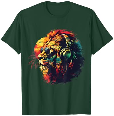 Rasta Reggae Lion Of Judah Jamaican Reggae Music Headphone T-Shirt - T-Shirt | Forest