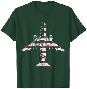 Airplane Pilot American Flag USA Patriotic T-Shirt - T-Shirt | Forest