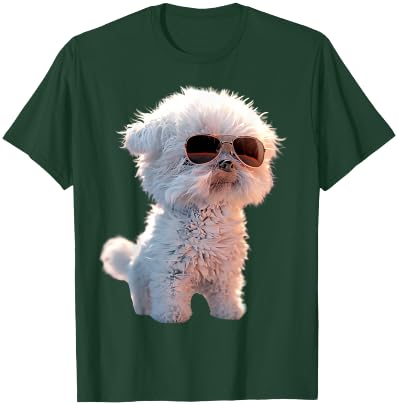 Maltese Bichon with Sunglasses Dog Love , Black, S T-Shirt - T-Shirt | Forest