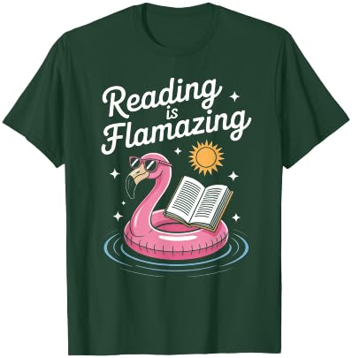 Reading is Flamazing Funny Book Lover Flamingo Reader T-Shirt - T-Shirt | Forest
