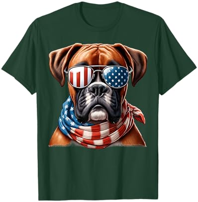 Boxer Dog USA Flag Sunglasses Patriotic Dog 4th of July T-Shirt - T-Shirt | Forest