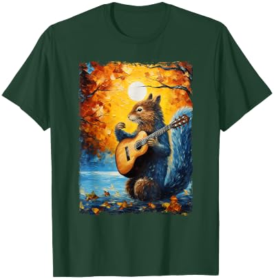 Van Gogh Starry Night Squirrel Playing Guitar Squirrel Lover T-Shirt - T-Shirt | Forest