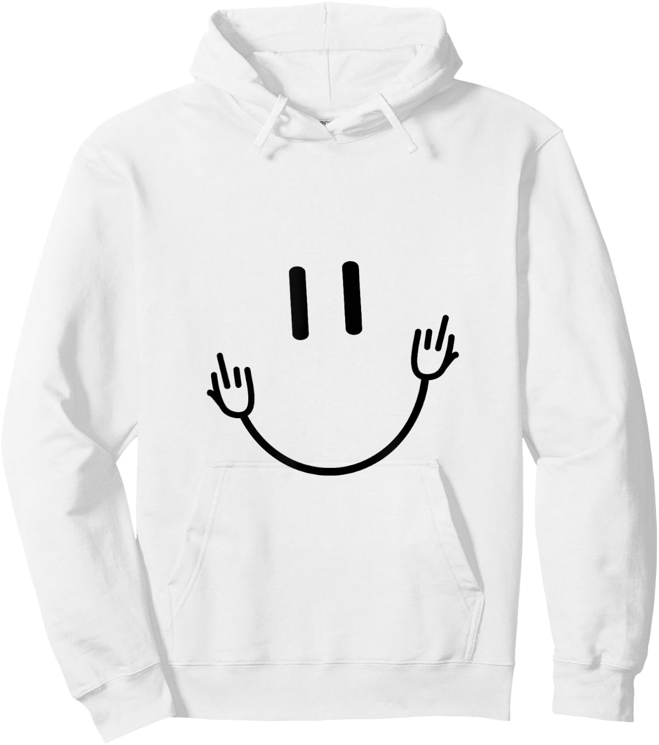 Funny Sarcastic Smile Face Middle Finger Graphic Hoodie - Hoodie | White