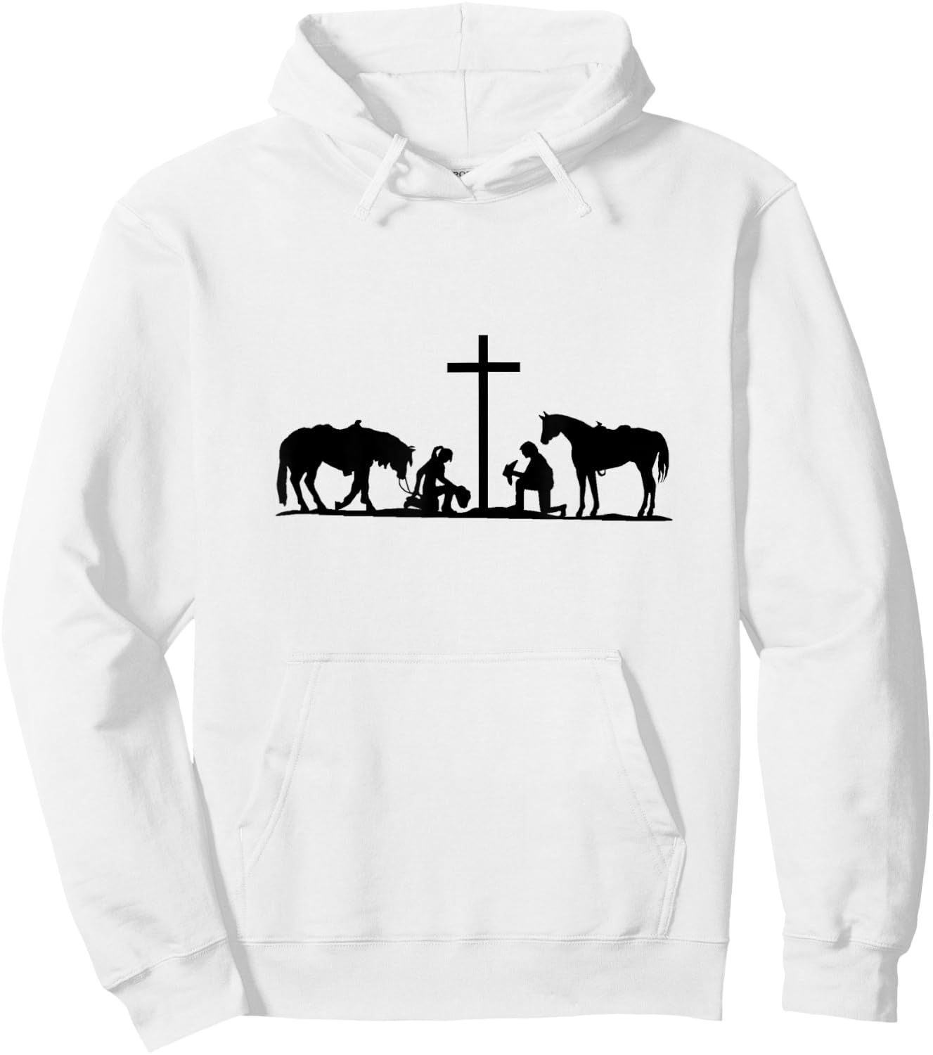 Western couple praying at cross with horses. cowboy. cowgirl Hoodie - Hoodie | White